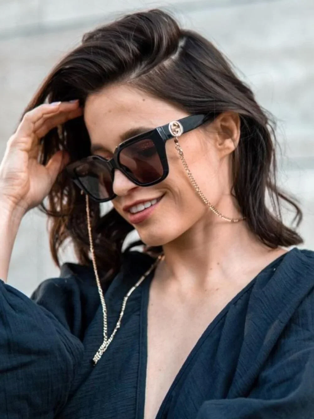 New Gucci GG1023S 001 with Gold Chain Women Cat Eye Sunglasses
